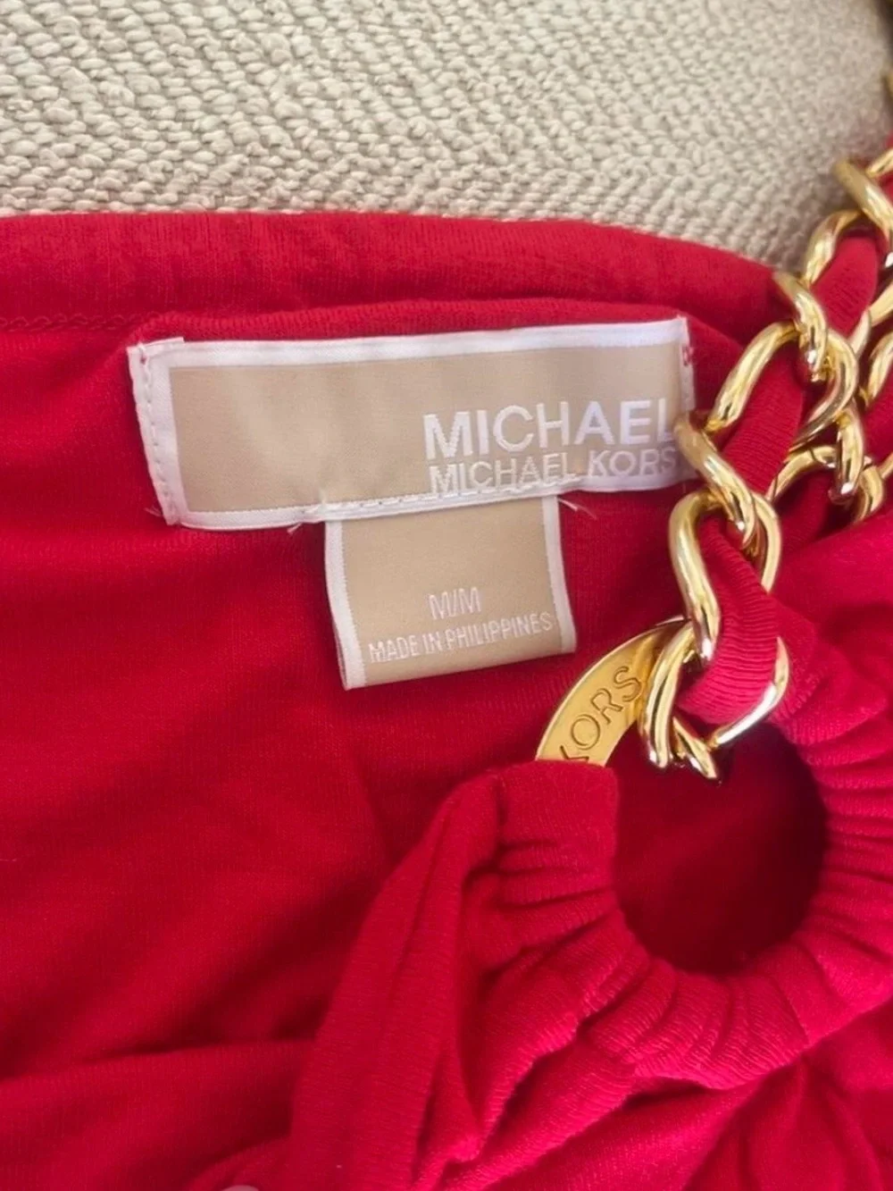 Michael Kors Red Shoulder Bag with Gold Chain Detail